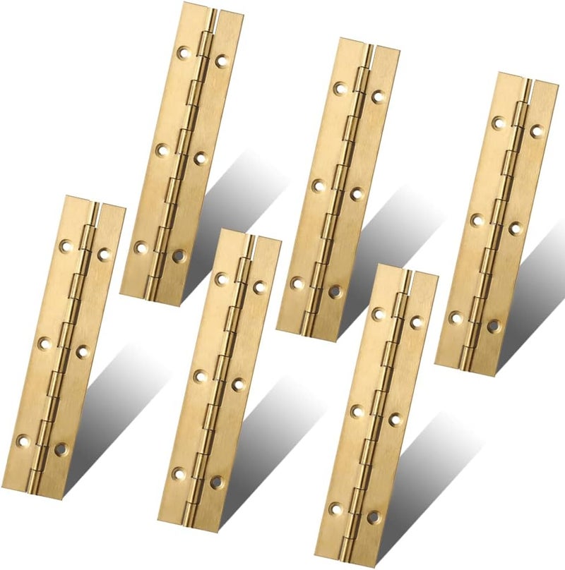 FVSEC 6 Inch Gold Stainless Steel Piano Hinges, 6 Pcs Continuous & Piano Hinge with Holes, Heavy Duty Piano Hinge 0.04" Leaf Thickness, 1.2'' Open Width for Furniture Cabinet Door Wooden Box Woodworking - Image 1